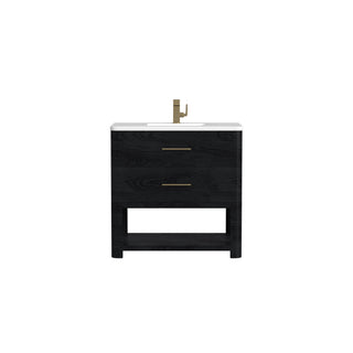 36 Inch Lucian Freestanding Vanity in Carbon Oak / White Zeus Top