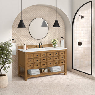 60 Inch Malibu Freestanding Vanity in Amber Birch / White Zeus Top