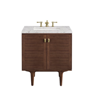 30 Inch Amberly Dual Mount Vanity in Mid-Century Walnut / Eternal Jasmine Pearl Top