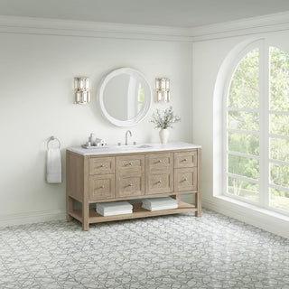 60 Inch Breckenridge Freestanding Vanity in Whitewashed Oak / Arctic Fall Top