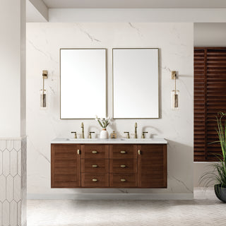 60 Inch Amberly Dual Mount Vanity in Mid-Century Walnut / Lime Delight Top