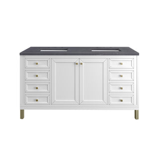 60 Inch Chicago Freestanding Vanity in Glossy White / Charcoal Soapstone Top