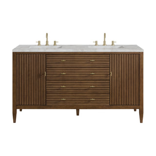 60 Inch Myrrin Freestanding Vanity in Mid-Century Walnut / Victorian Silver Top