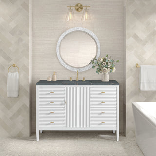 48 Inch Myrrin Freestanding Vanity in Bright White / Parisien Bleu Top