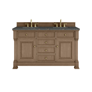 60 Inch Brookfield Freestanding Vanity in Pecan / Parisien Bleu Top
