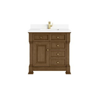 36 Inch Brookfield Freestanding Vanity in Honey Oak / White Zeus Top