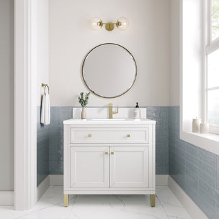 36 Inch Chicago Freestanding Vanity in Glossy White / White Zeus Top