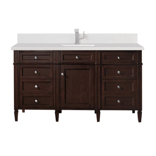 60 Inch Brittany Freestanding Vanity in Burnished Mahogany / White Zeus Top