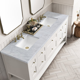 72 Inch Breckenridge Freestanding Vanity in Bright White / Carrara White Top