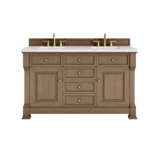 60 Inch Brookfield Freestanding Vanity in Pecan / Ethereal Noctis Top