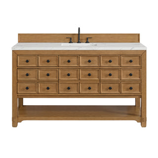 60 Inch Malibu Freestanding Vanity in Amber Birch / Ethereal Noctis Top