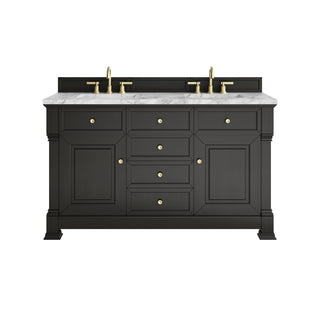 60 Inch Brookfield Freestanding Vanity in Black Onyx / Carrara White Top
