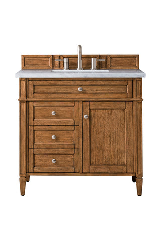 36 Inch Brittany Freestanding Vanity in Saddle Brown / Eternal Jasmine Pearl Top