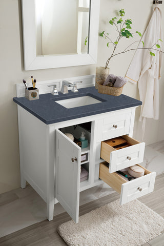 36 Inch Palisades Freestanding Vanity in Bright White / Charcoal Soapstone Top