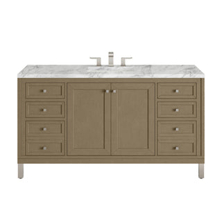 60 Inch Chicago Freestanding Vanity in Walnut Whisper / Carrara White Top
