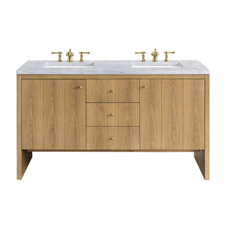 60 Inch Hudson Freestanding Vanity in Light Natural Oak / Carrara White Top