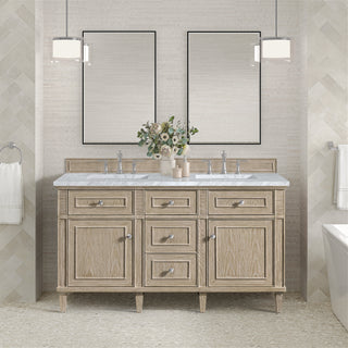 60 Inch Lorelai Freestanding Vanity in Whitewashed Oak / Carrara White Top