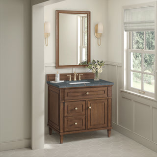 36 Inch Lorelai Freestanding Vanity in Mid-Century Walnut / Parisien Bleu Top