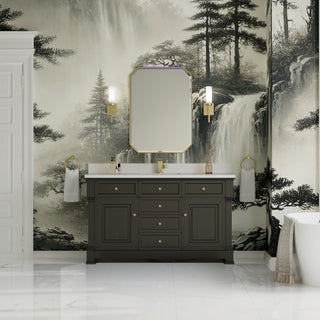 60 Inch Brookfield Freestanding Vanity in Black Onyx / White Zeus Top