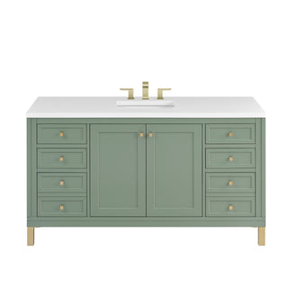 60 Inch Chicago Freestanding Vanity in Smokey Celadon / White Zeus Top