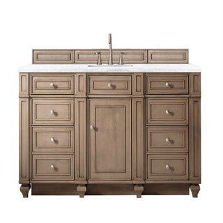 60 Inch Bristol Freestanding Vanity in Whitewashed Walnut / Arctic Fall Solid Surface Top