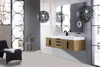72.375 Inch Columbia Floating Vanity in Latte Oak / Glossy White Top