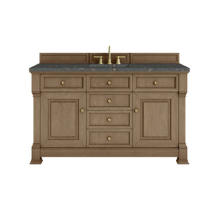 60 Inch Brookfield Freestanding Vanity in Pecan / Parisien Bleu Top
