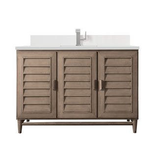 48 Inch Portland Freestanding Vanity in Whitewashed Walnut / White Zeus Top