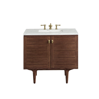 36 Inch Amberly Dual Mount Vanity in Mid-Century Walnut / Ethereal Noctis Top