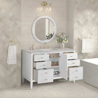 48 Inch Myrrin Freestanding Vanity in Bright White / Eternal Jasmine Pearl Top