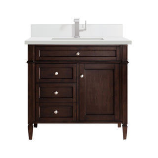 36 Inch Brittany Freestanding Vanity in Burnished Mahogany / White Zeus Top
