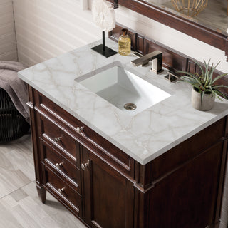 36 Inch Brittany Freestanding Vanity in Burnished Mahogany / Victorian Silver Top