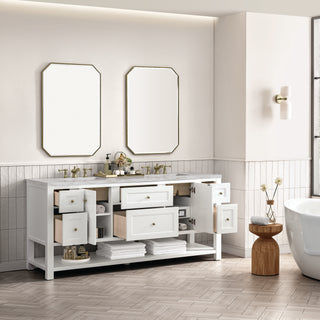 72 Inch Breckenridge Freestanding Vanity in Bright White / Victorian Silver Top