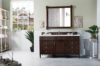 60 Inch Brittany Freestanding Vanity in Burnished Mahogany / Ethereal Noctis Top