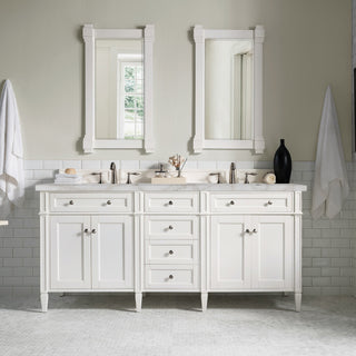 72 Inch Brittany Freestanding Vanity in Bright White / Victorian Silver Top