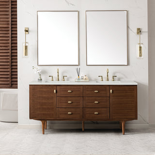 72 Inch Amberly Dual Mount Vanity in Mid-Century Walnut / Lime Delight Top