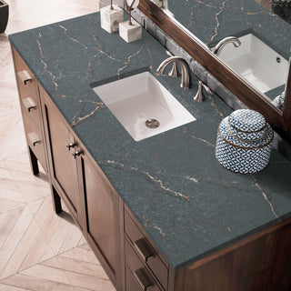 60 Inch Addison Freestanding Vanity in Mid-Century Acacia / Parisien Bleu Top