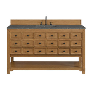 60 Inch Malibu Freestanding Vanity in Amber Birch / Parisien Bleu Top