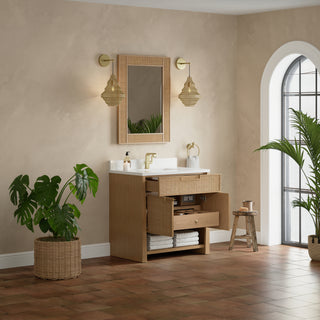 36 Inch Solene Freestanding Vanity in Seaside Oak / White Zeus Top