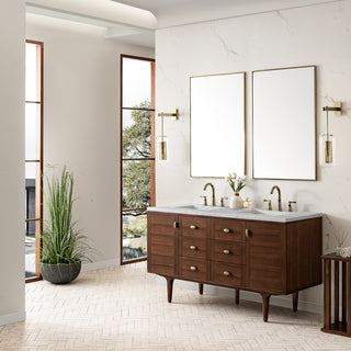 60 Inch Amberly Dual Mount Vanity in Mid-Century Walnut / Eternal Jasmine Pearl Top