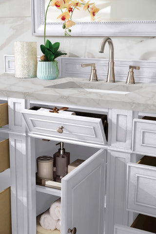 60 Inch Bristol Freestanding Vanity in Bright White / Victorian Silver Top