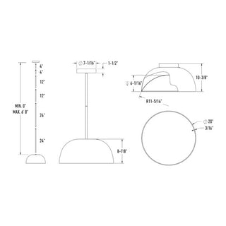 20in 2-1 Pendant and Flush mount, 6 stems
