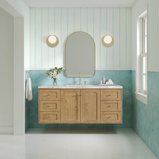 60 Inch Laurent Dual Mount Vanity in Light Natural Oak / Carrara White Top