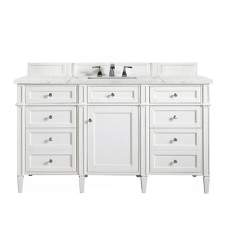 60 Inch Brittany Freestanding Vanity in Bright White / Eternal Jasmine Pearl Top