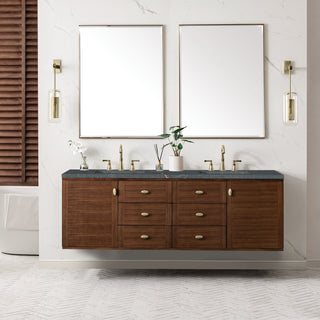 72 Inch Amberly Dual Mount Vanity in Mid-Century Walnut / Parisien Bleu Top