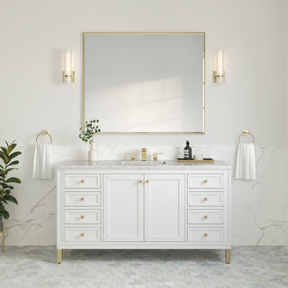 60 Inch Chicago Freestanding Vanity in Glossy White / Eternal Jasmine Pearl Top