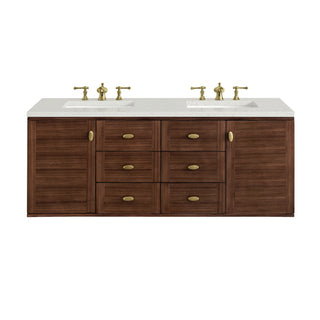 60 Inch Amberly Dual Mount Vanity in Mid-Century Walnut / Lime Delight Top