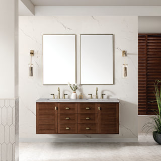 60 Inch Amberly Dual Mount Vanity in Mid-Century Walnut / Victorian Silver Top