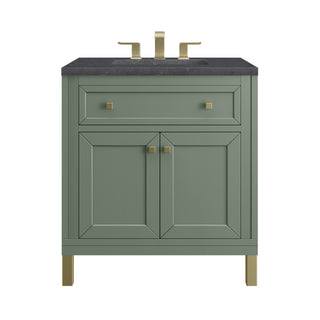 30 Inch Chicago Freestanding Vanity in Smokey Celadon / Charcoal Soapstone Top