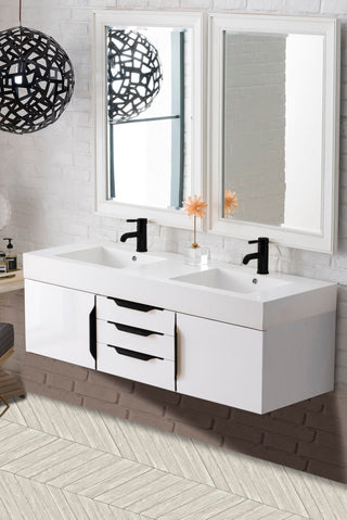 58.875 Inch Columbia Floating Vanity in Glossy White / Glossy White Top